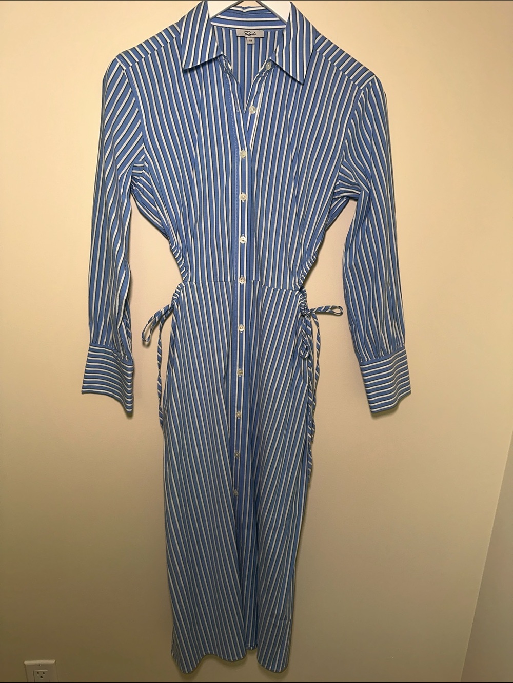 Rails Blue and White Striped Long-Sleeve Shirt Dress With Cut Peekaboos
